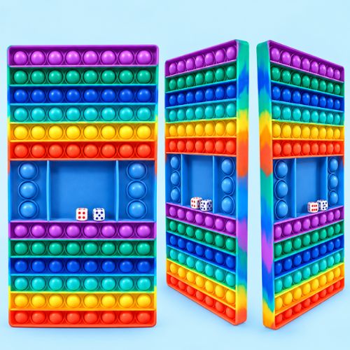 DPN RACKS Pop It & Push Fidget Two Player Dice Board Game for Kids - Rainbow Color